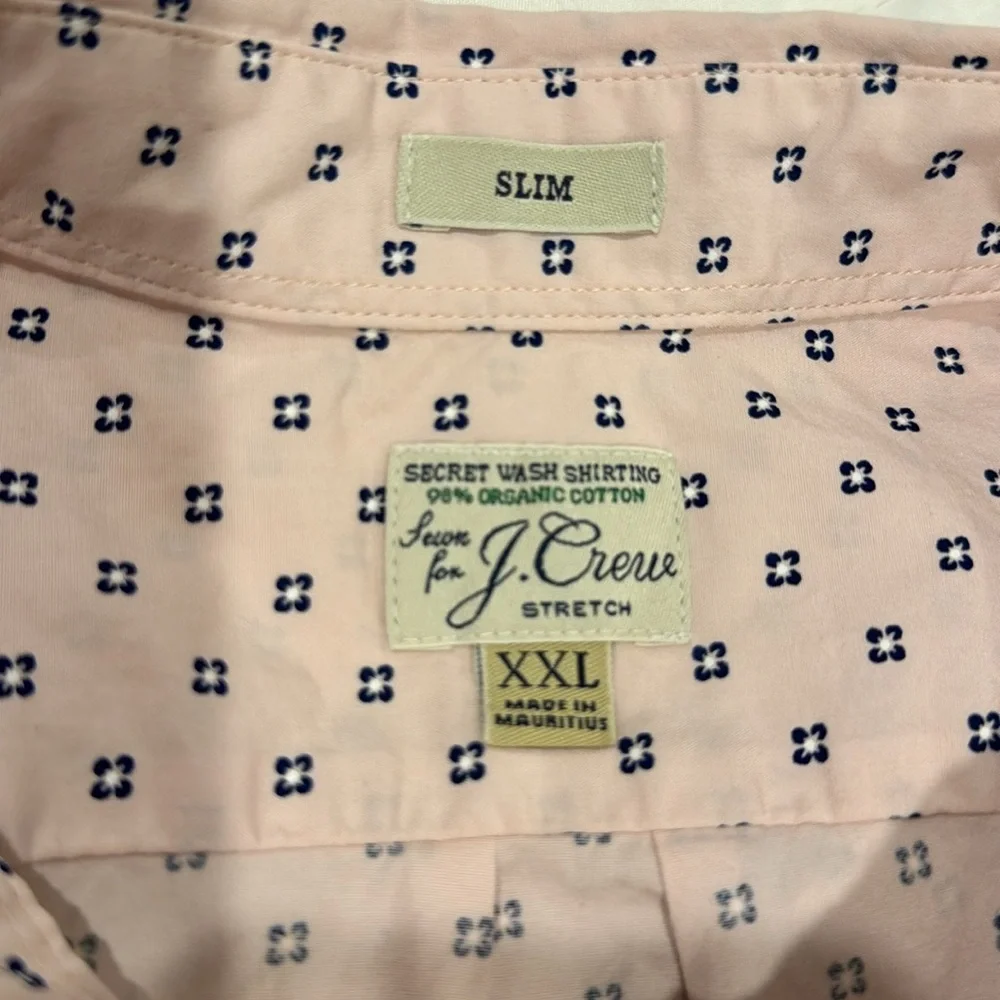 J. CREW Organic Cotton‎ Slim Stretch Fit *Secret Wash* Shirt Pink Print Men XXL